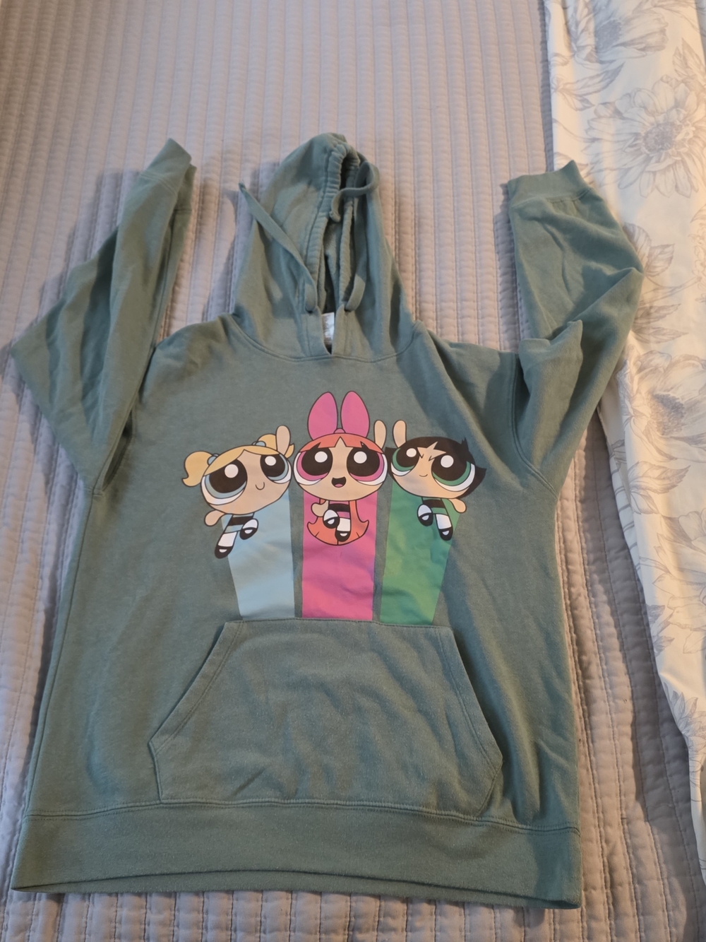 Cartoon Network Green Powerpuff Girls Pullover Hoodie with Pink & Blue Accents
